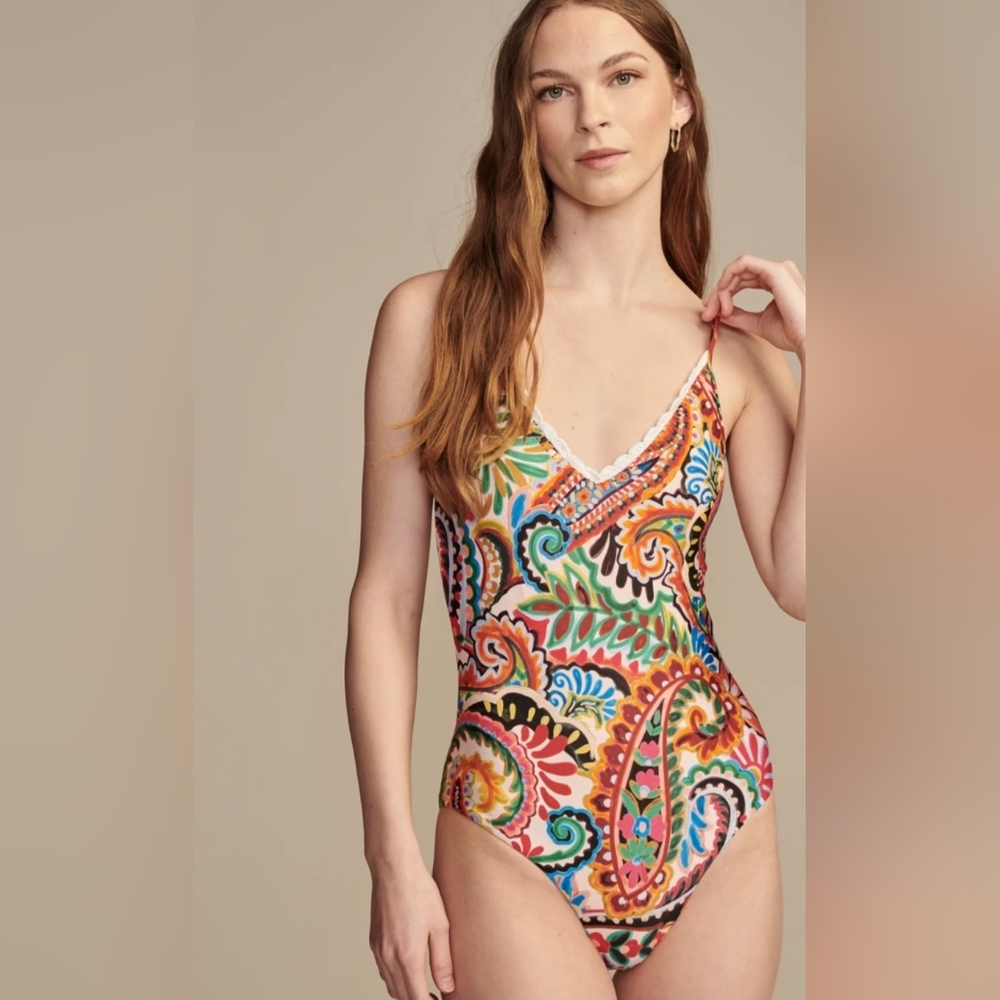 Lucky Brand swimsuit M one piece paisley tropical folk rtsy bohochic new $140